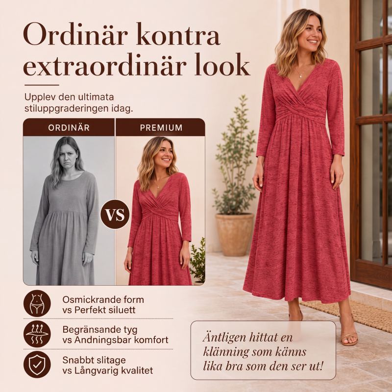 Kvinnors omlottklänning med V-ringning och fickor