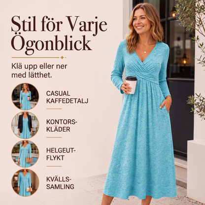Kvinnors omlottklänning med V-ringning och fickor