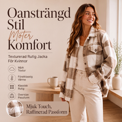 Mysig rutig knäppt jacka för kvinnor