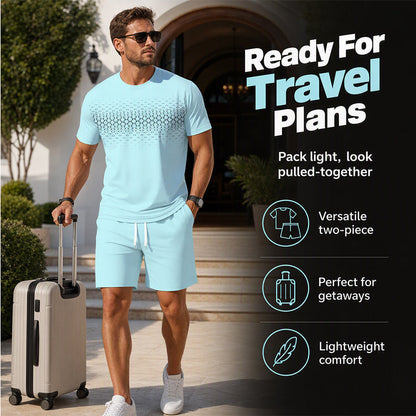 2-delat set med T-shirt och shorts för män i fritidsstil