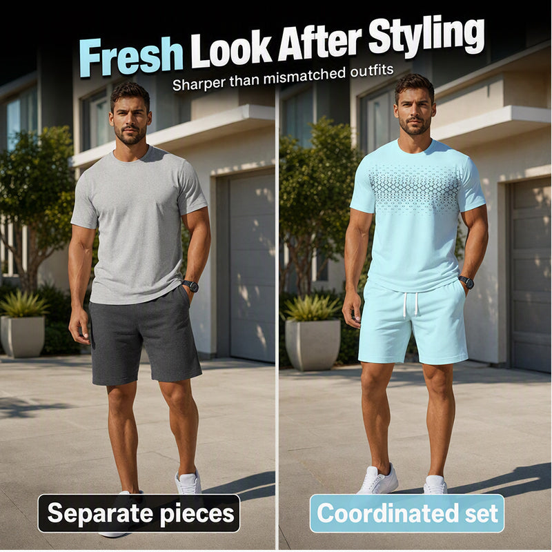 2-delat set med T-shirt och shorts för män i fritidsstil