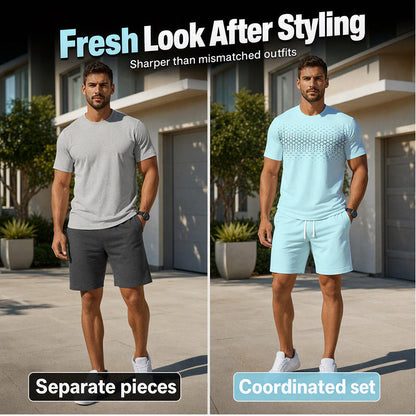 2-delat set med T-shirt och shorts för män i fritidsstil