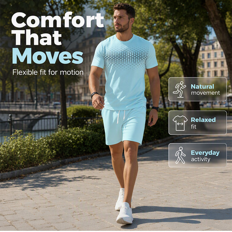 2-delat set med T-shirt och shorts för män i fritidsstil