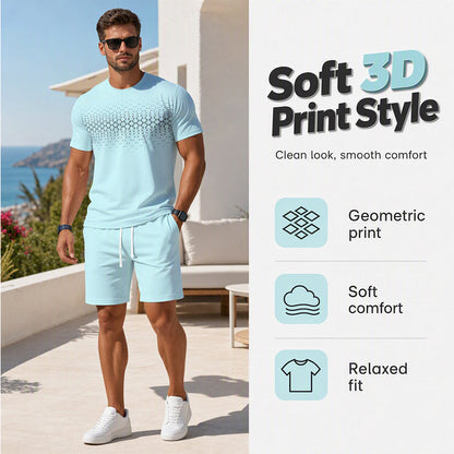 2-delat set med T-shirt och shorts för män i fritidsstil