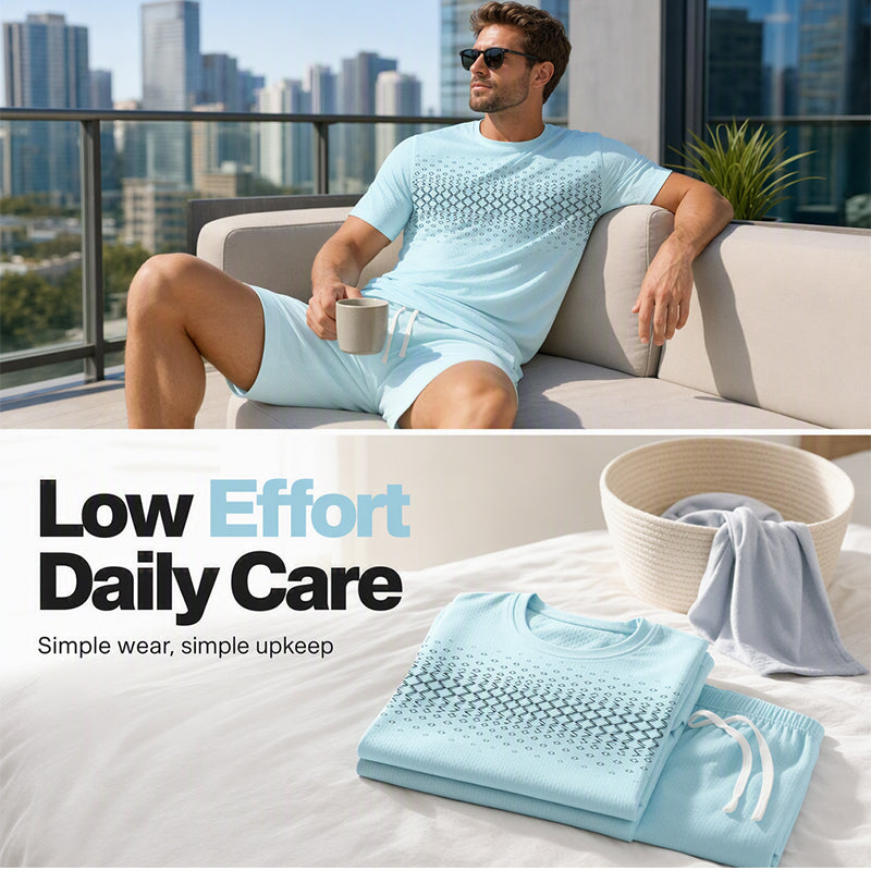 2-delat set med T-shirt och shorts för män i fritidsstil