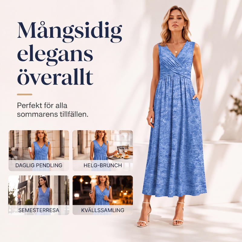 Storleksanpassad ärmlös klänning med V-ringning för kvinnor