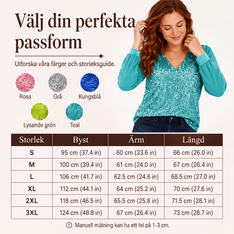 Elegant V-ringad topp med paljetter för kvinnor