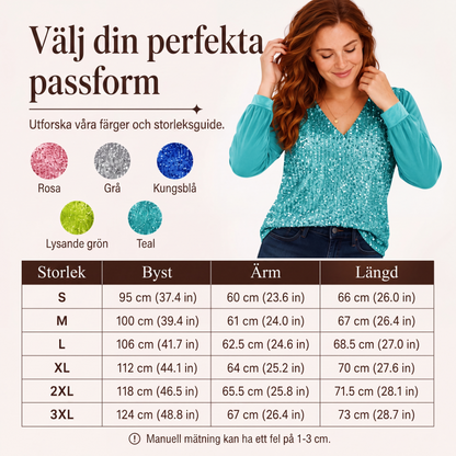 Elegant V-ringad topp med paljetter för kvinnor