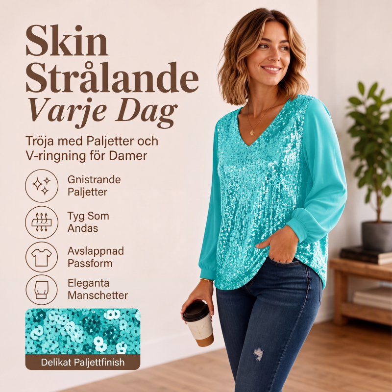Elegant V-ringad topp med paljetter för kvinnor