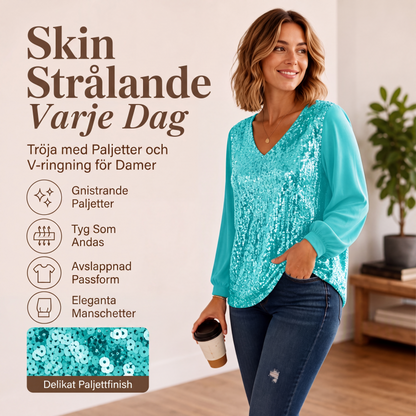 Elegant V-ringad topp med paljetter för kvinnor