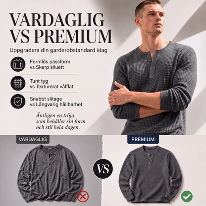 Långärmad Henley-tröja i våffelstickning för män