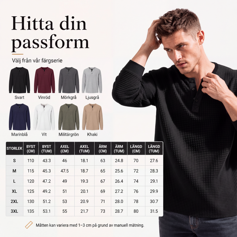 Långärmad Henley-tröja i våffelstickning för män
