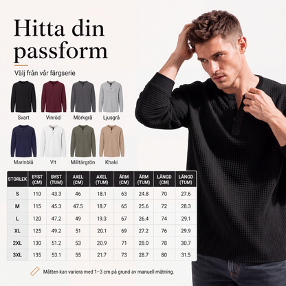 Långärmad Henley-tröja i våffelstickning för män