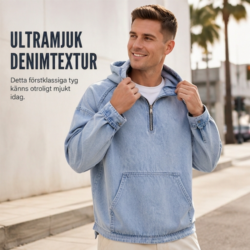 Kvinnors lediga denimjacka med halv dragkedja