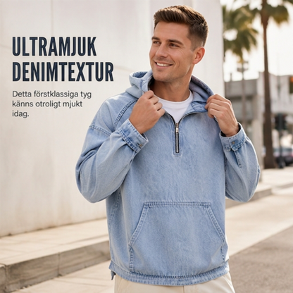 Kvinnors lediga denimjacka med halv dragkedja