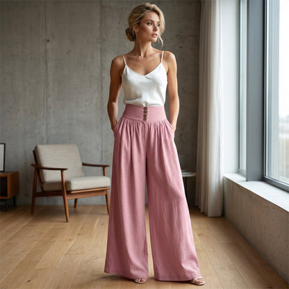 🎉50% rabatt 👖Dambyxor med hög midja, veck och vida ben