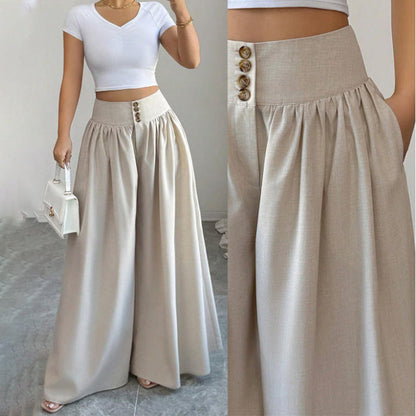 🎉50% rabatt 👖Dambyxor med hög midja, veck och vida ben