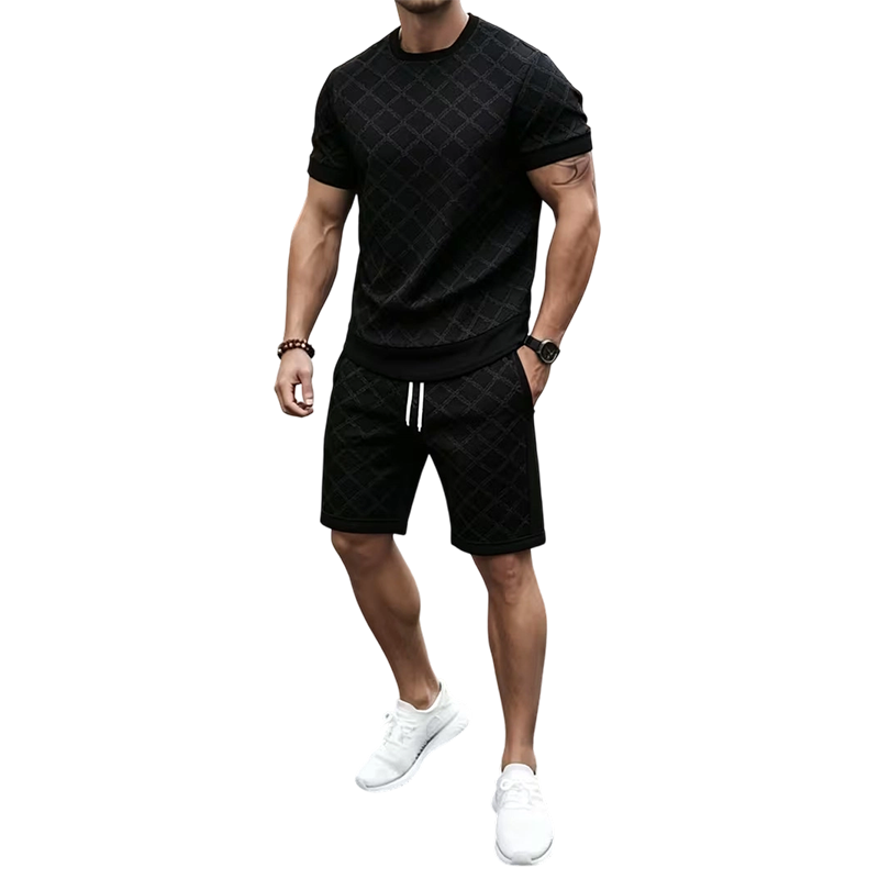 Tvådelad set med ledig tröja och shorts för män