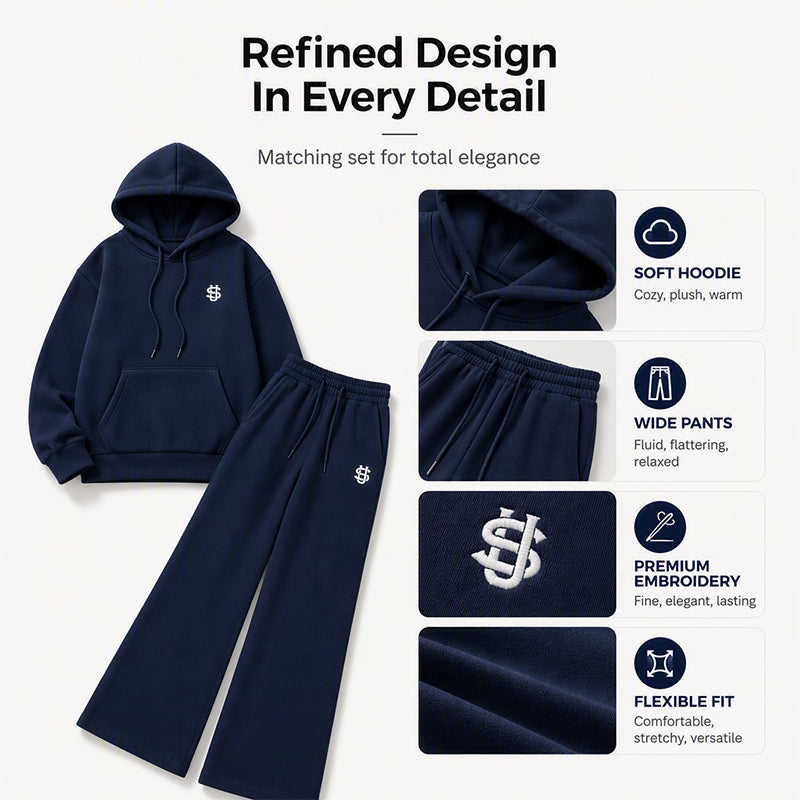 Set med hoodie och byxor med vida ben för damer