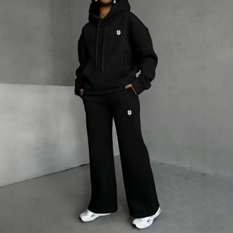 Set med hoodie och byxor med vida ben för damer