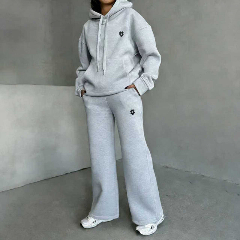 Set med hoodie och byxor med vida ben för damer