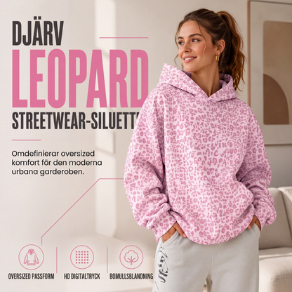 Damleopardmönstrad huvtröja