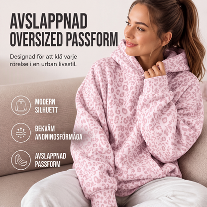 Damleopardmönstrad huvtröja