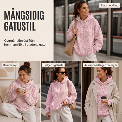 Damleopardmönstrad huvtröja