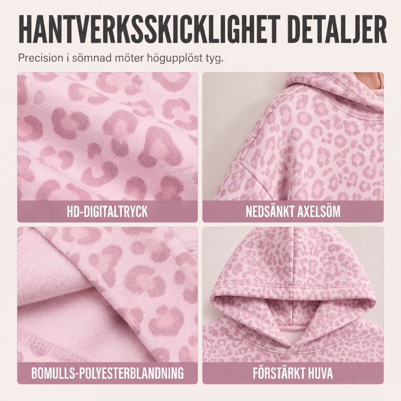 Damleopardmönstrad huvtröja