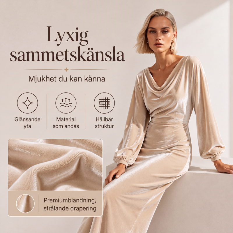 Damernas eleganta sammetsklänning med sjalhals