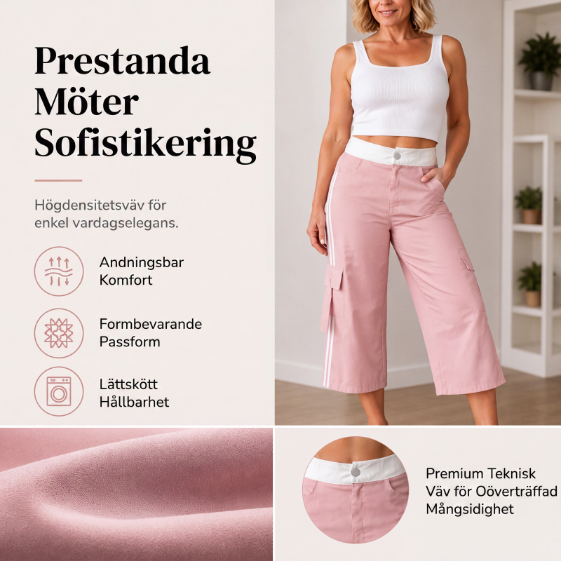 Kvinnors sportiga capri-cargobyxor med sidoränder