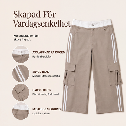 Kvinnors sportiga capri-cargobyxor med sidoränder