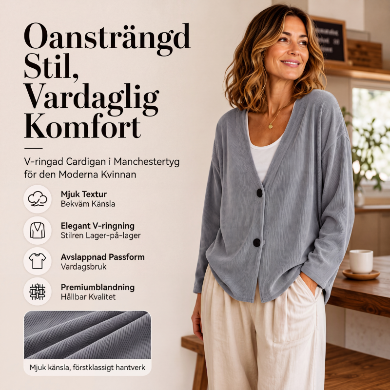 Kvinnors V-ringad manchesterstickad kofta