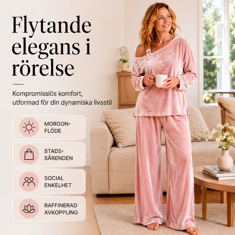 Set för kvinnor med axelbandslös topp och vida byxor