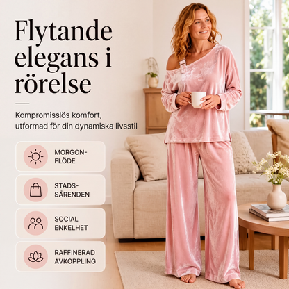 Set för kvinnor med axelbandslös topp och vida byxor