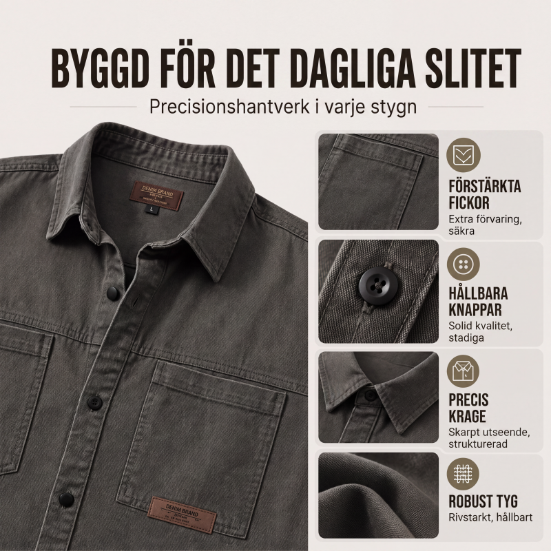 👔Herrls långärmad löst sittande utilityskjorta