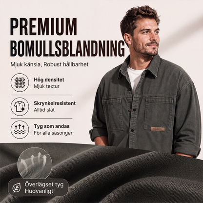 👔Herrls långärmad löst sittande utilityskjorta