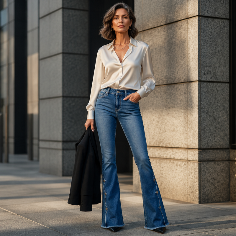 ⏰Sista dagen på rean – 50 % rabatt💃Damernas högmidjade slitna bootcut-jeans