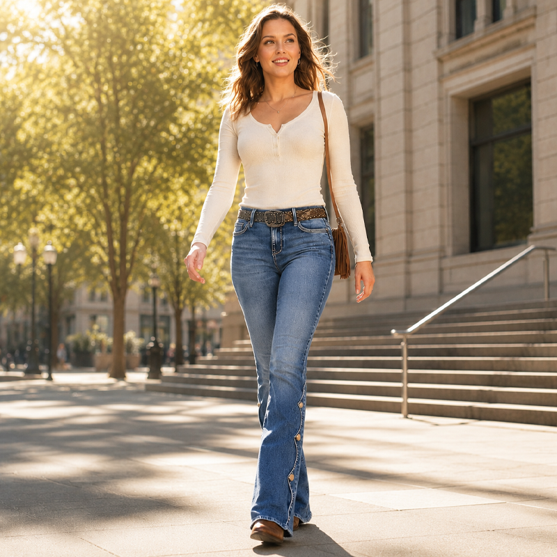 ⏰Sista dagen på rean – 50 % rabatt💃Damernas högmidjade slitna bootcut-jeans