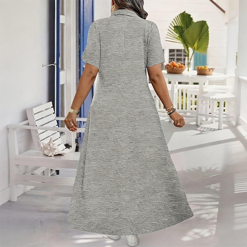 👗Damavard enfärgad ledig maxiklänning med dragkedja