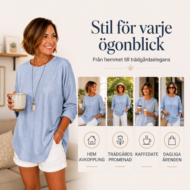 Kvinnors avslappnade randiga långärmade topp