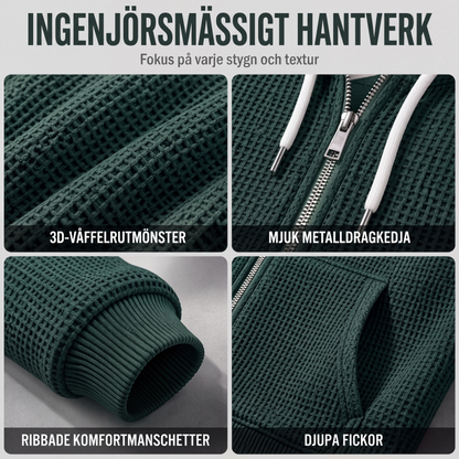 Herrhoodtröja med hel dragkedja och våffelstickning