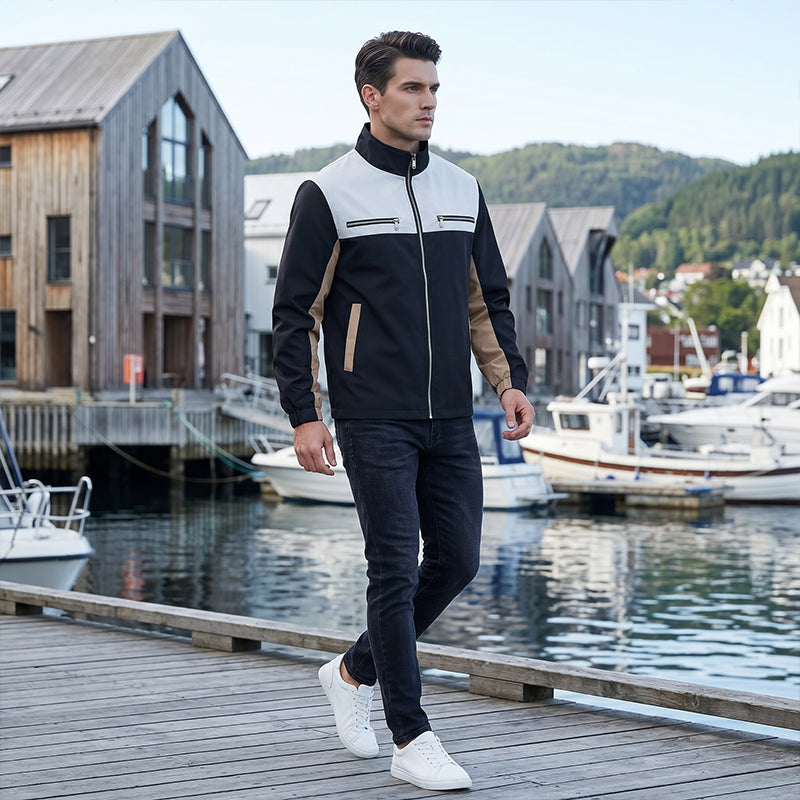 Kavaj för män med färgblock och ståndkrage