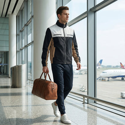 Kavaj för män med färgblock och ståndkrage