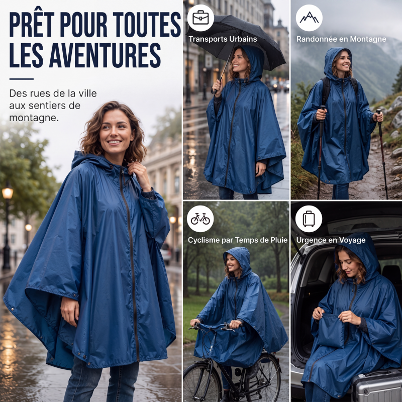 Unisex Vattentät Lätt Huvad Regnponcho