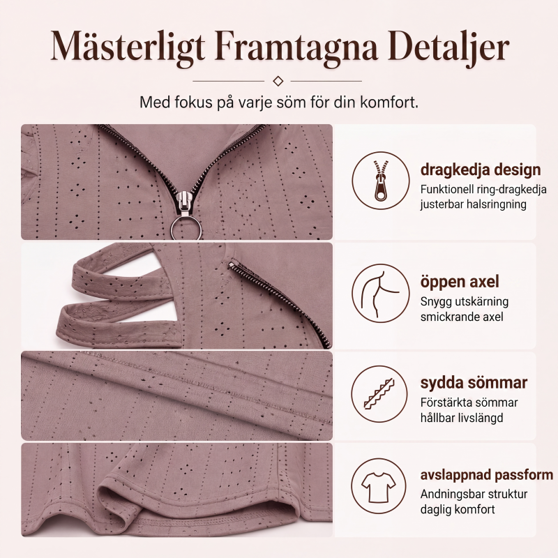 T-shirt med dragkedja och cold shoulder-design för kvinnor