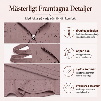T-shirt med dragkedja och cold shoulder-design för kvinnor
