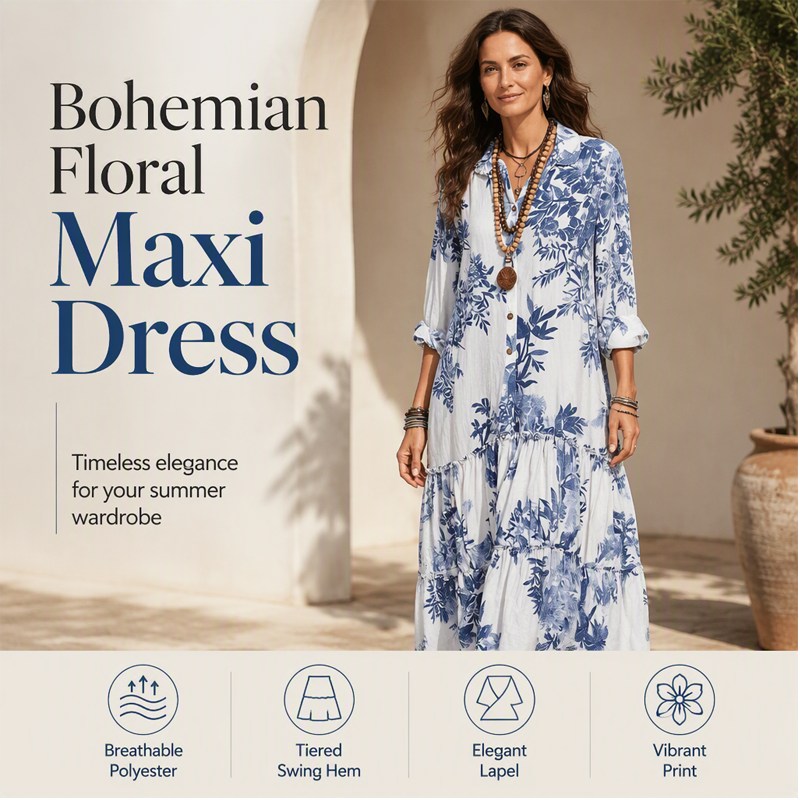 👗Maxiklänning med blommönster för damer