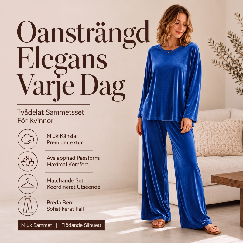 Set med sammetslangärmad topp och vida byxor för kvinnor