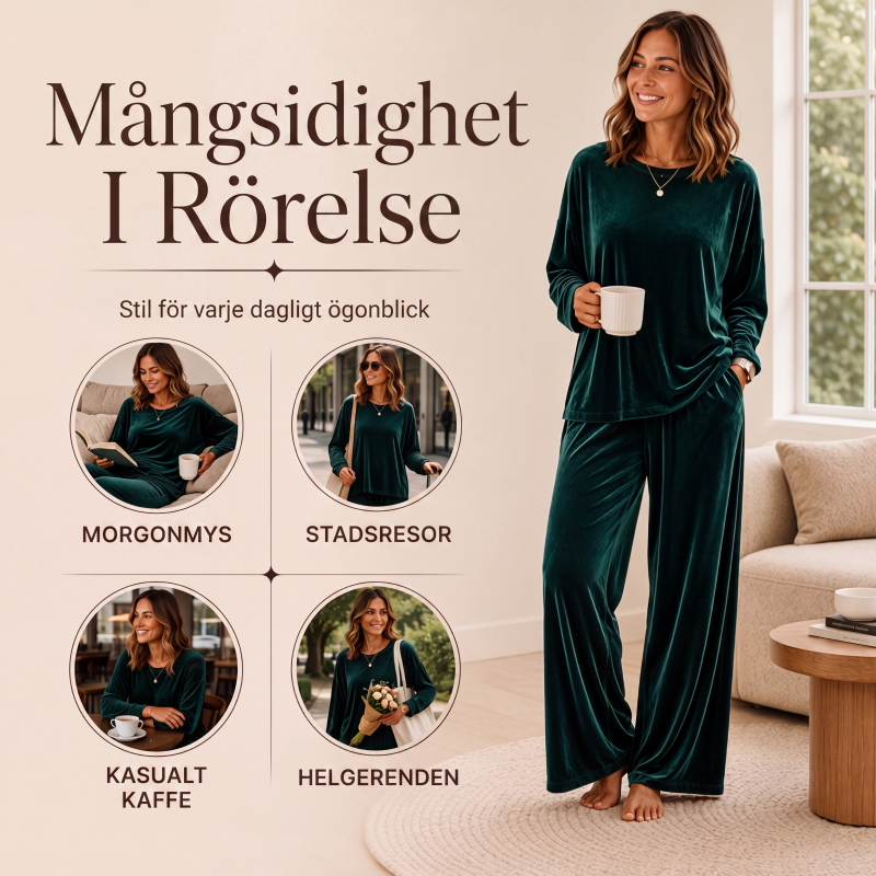 Set med sammetslangärmad topp och vida byxor för kvinnor